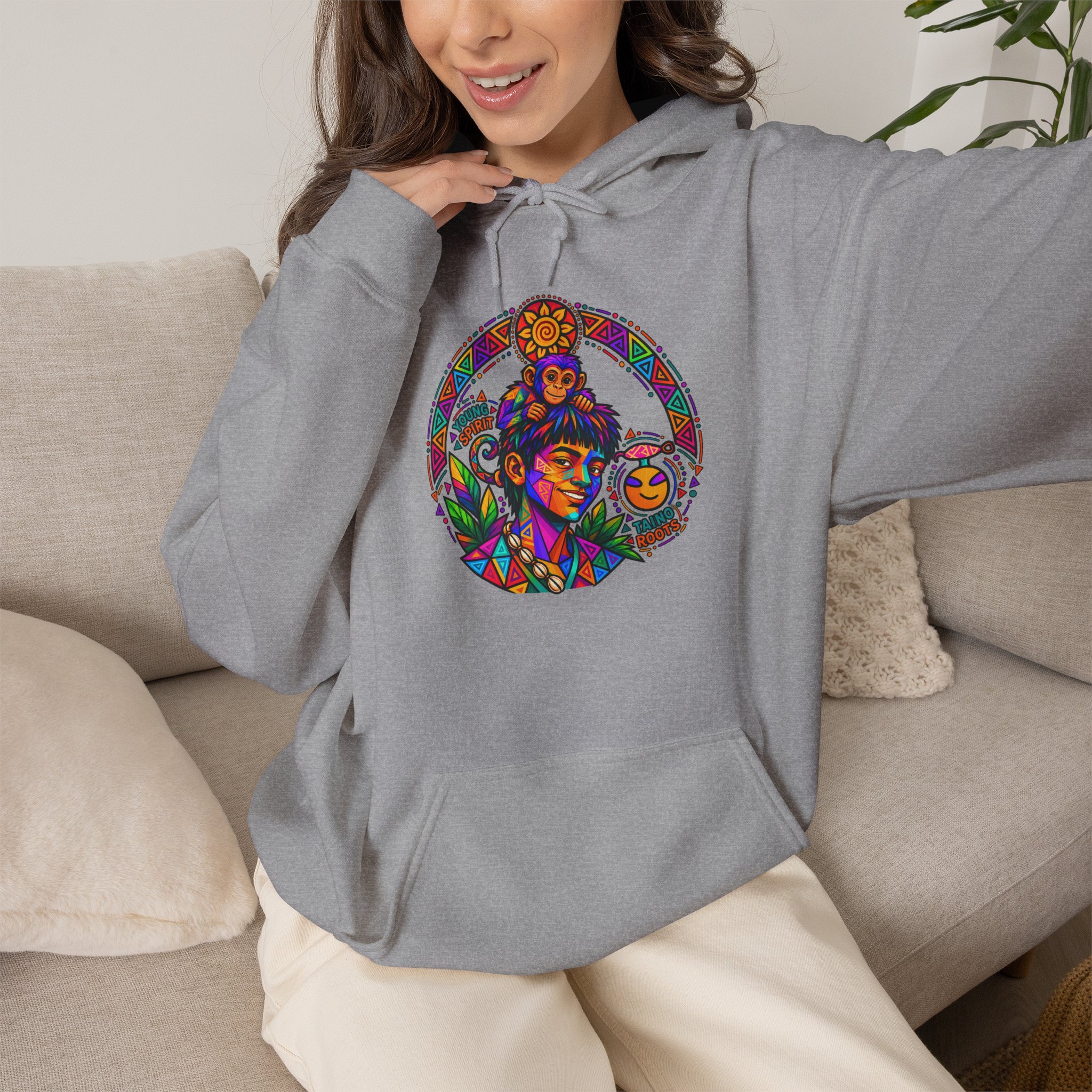 Young Spirit Taíno Roots Hoodie – Colorful Boricua Heritage Art - Image 16