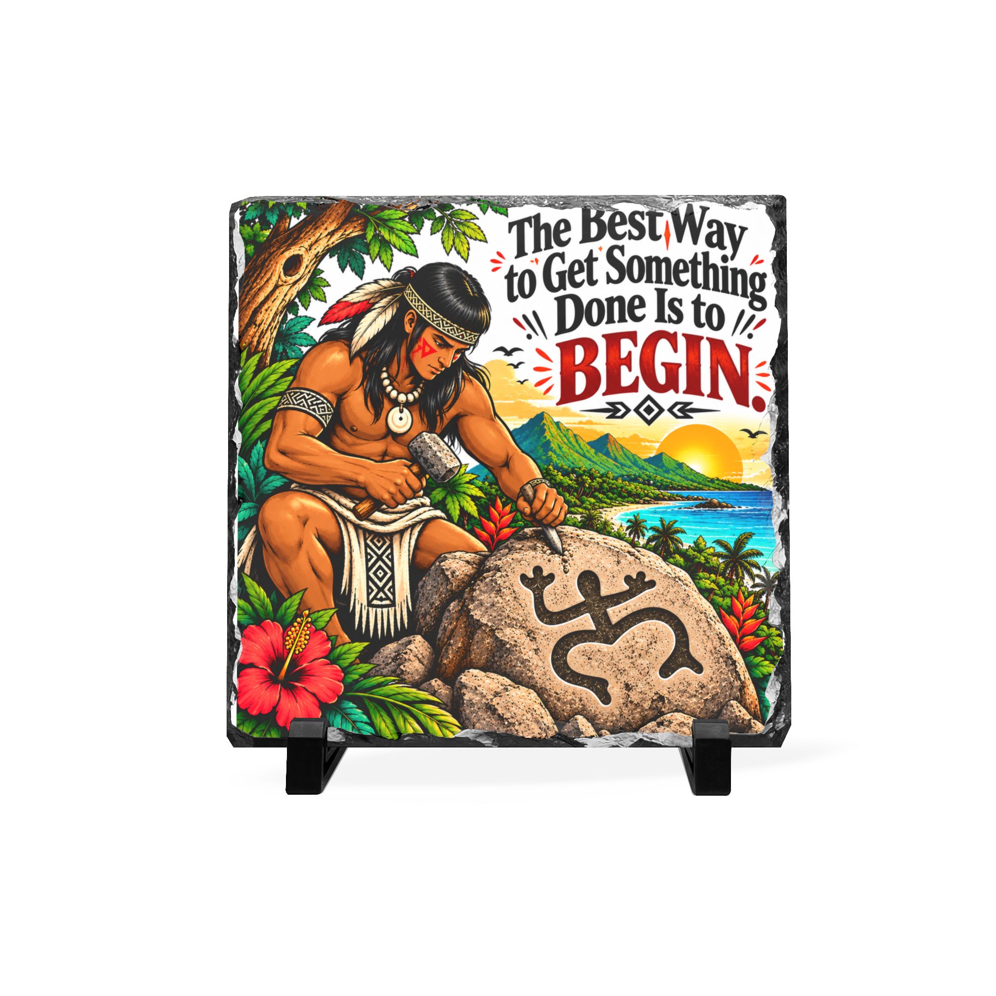 Slate Plaque — Taíno Motivation Quote | “The Best Way to Get Something Done Is to Begin” - Image 2