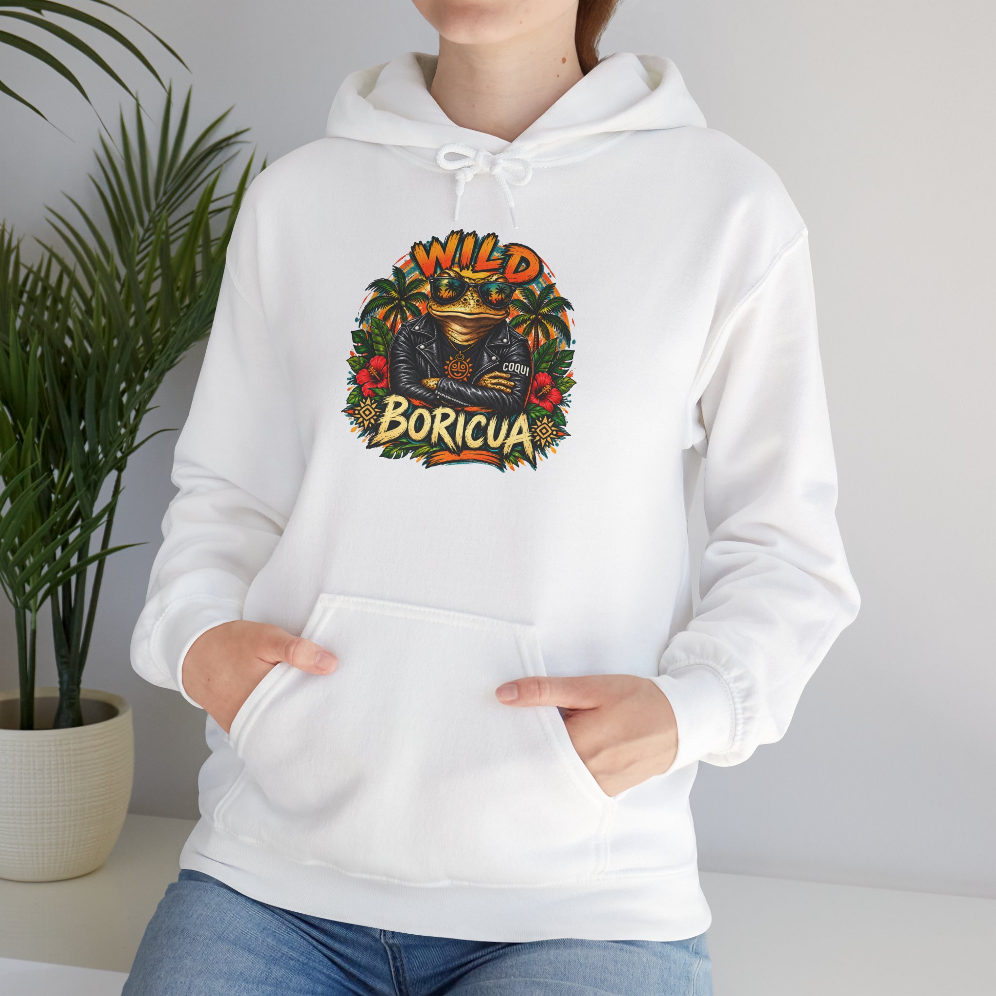 Wild Boricua Coquí Hoodie with Puerto Rican tropical frog design