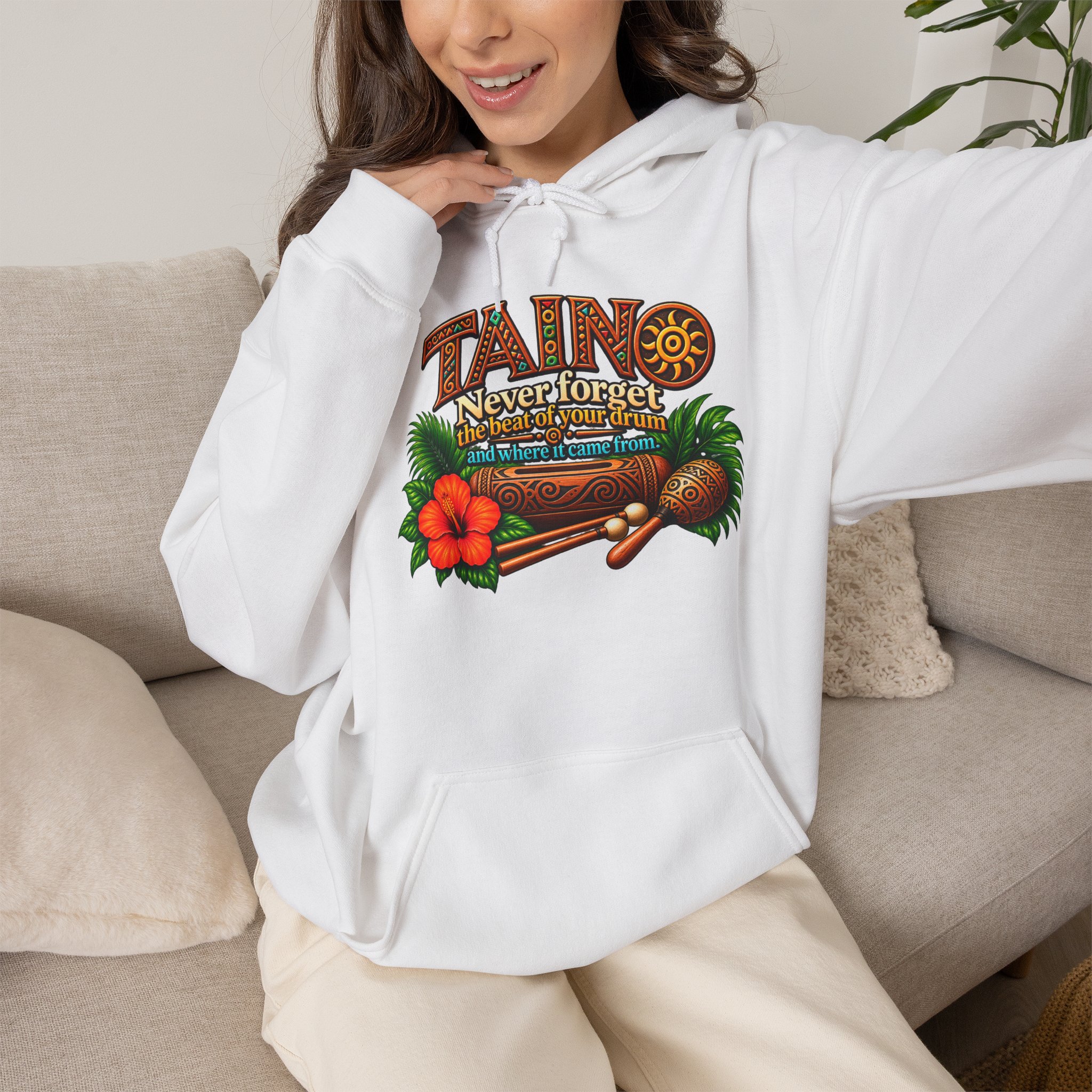 Taíno Drum Hoodie — Puerto Rican Heritage Music Design - Image 2