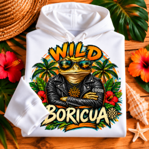 Wild Boricua Coquí Hoodie – Puerto Rican Tropical Frog Design
