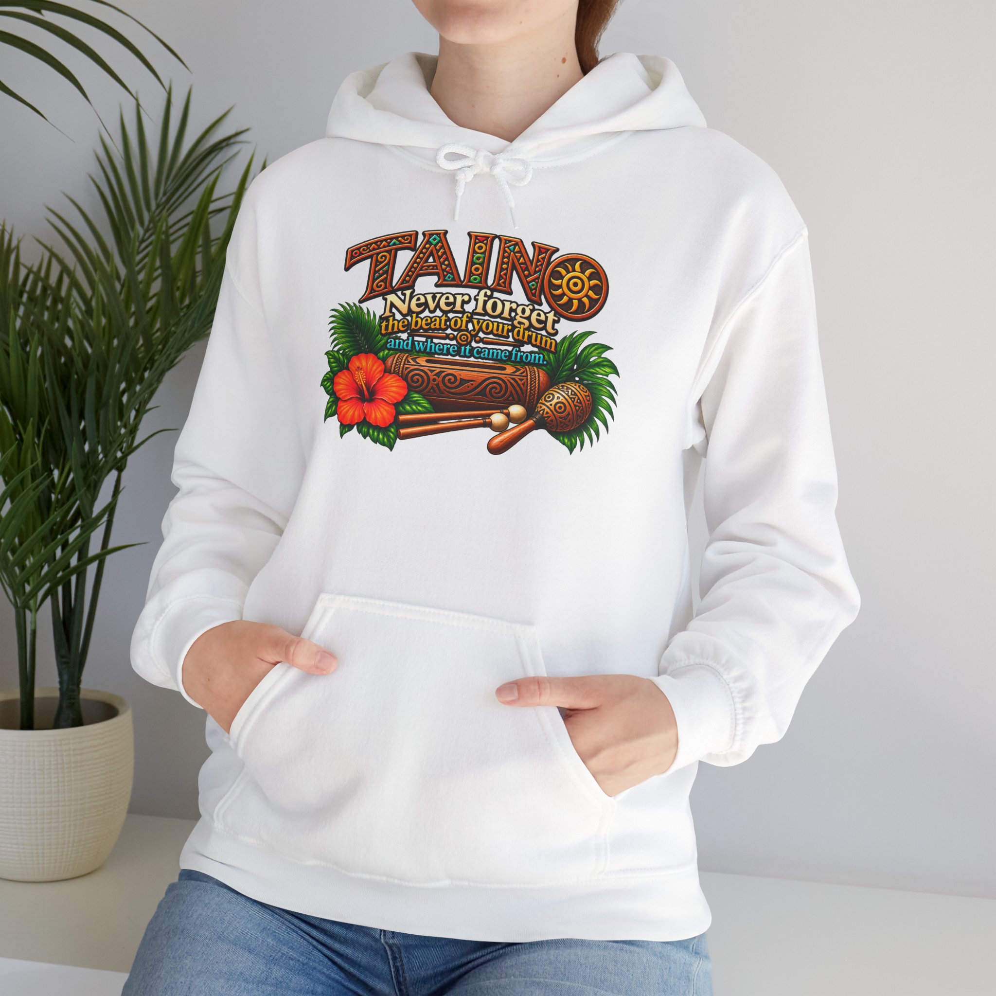 Taíno Drum Hoodie — Puerto Rican Heritage Music Design