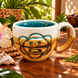 Puerto Rican Coquí Ceramic Mug with raised frog design and turquoise glaze